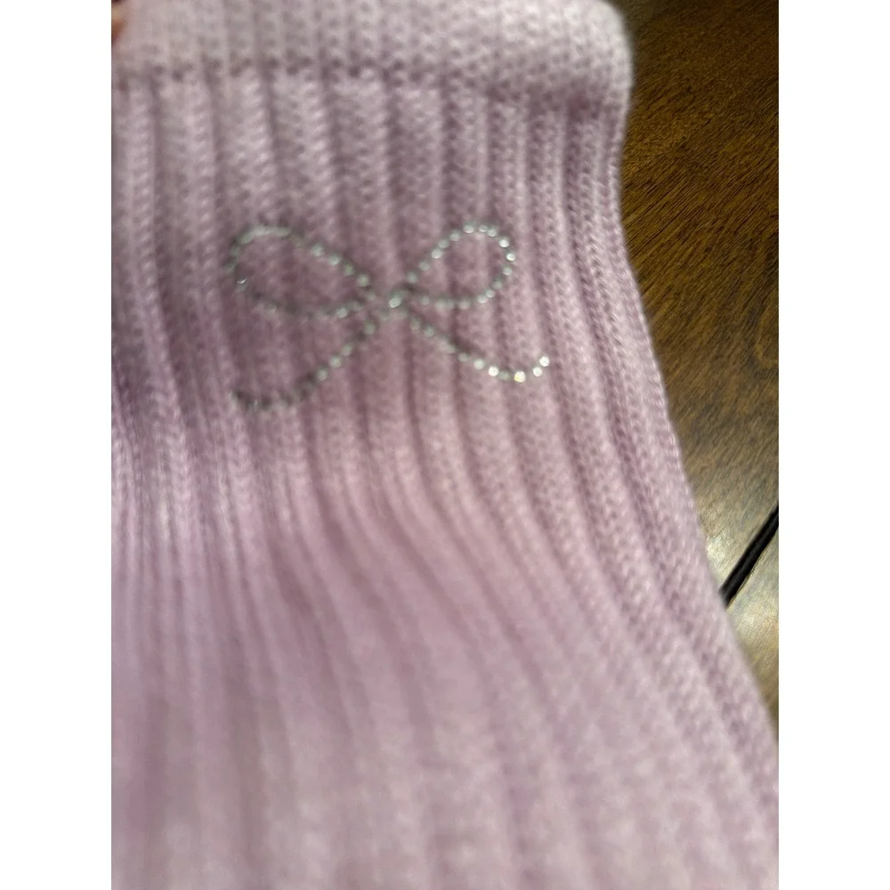 Pink Victoria's Secret Ribbed Slouch Socks Rhinestone Bow Lavender One Size NWT